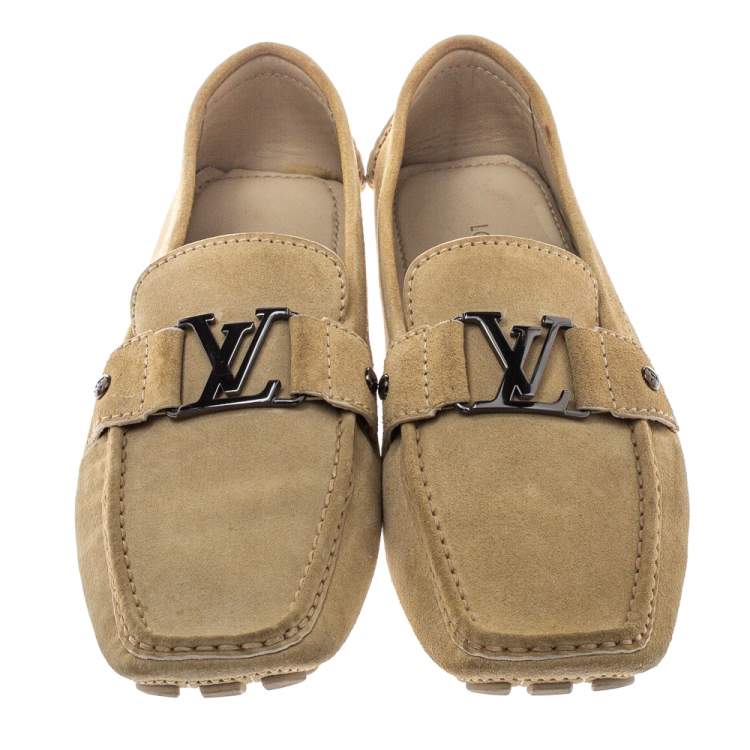 Pre Owned Louis Vuitton Beige Suede Monte Carlo Loafers Size 44.5