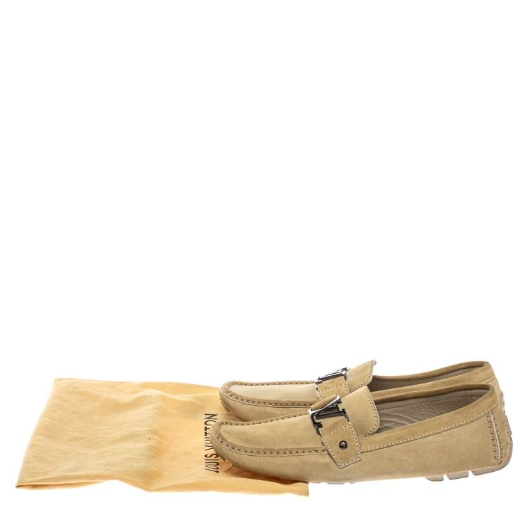 Pre Owned Louis Vuitton Beige Suede Monte Carlo Loafers Size 44.5