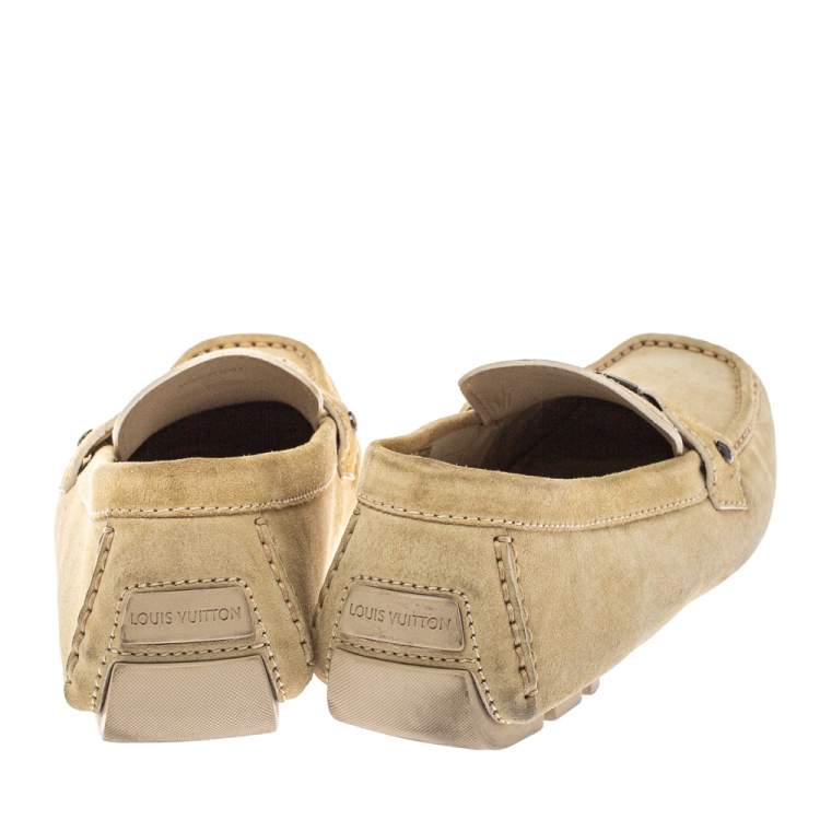 Pre Owned Louis Vuitton Beige Suede Monte Carlo Loafers Size 44.5