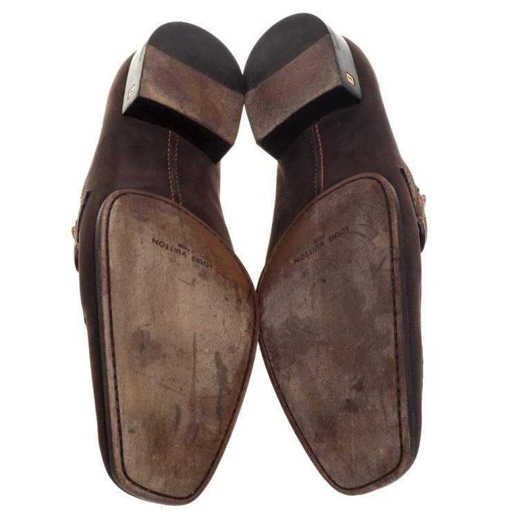 Pre Owned Louis Vuitton Vintage Brown Nubuck Slip On Loafers Size 44