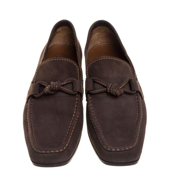 Pre Owned Louis Vuitton Vintage Brown Nubuck Slip On Loafers Size 44