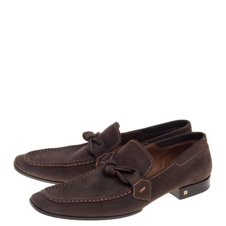 Pre Owned Louis Vuitton Vintage Brown Nubuck Slip On Loafers Size 44