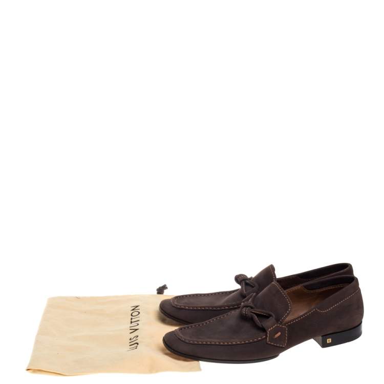 Pre Owned Louis Vuitton Vintage Brown Nubuck Slip On Loafers Size 44