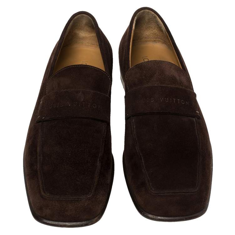 Pre Owned Louis Vuitton Vintage Brown Suede Slip On Loafers Size 43.5