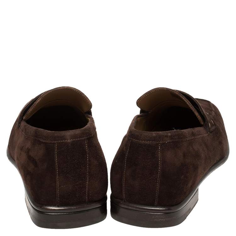Pre Owned Louis Vuitton Vintage Brown Suede Slip On Loafers Size 43.5