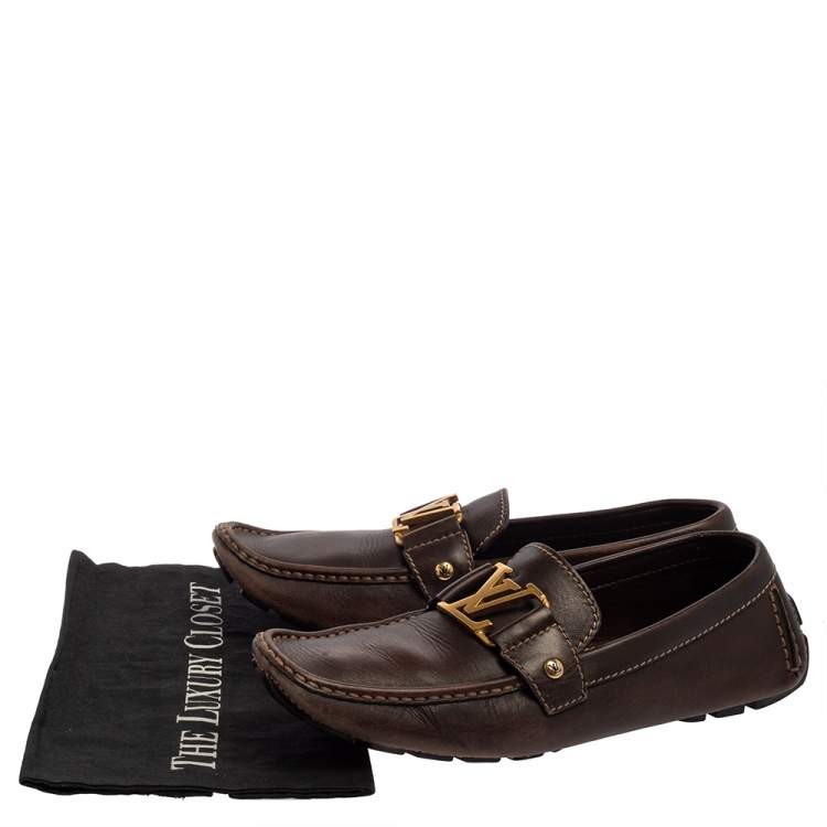 Pre Owned Louis Vuitton Brown Leather Slip On Loafers Size 41.5