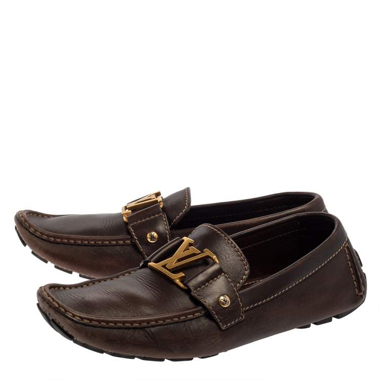 Pre Owned Louis Vuitton Brown Leather Slip On Loafers Size 41.5