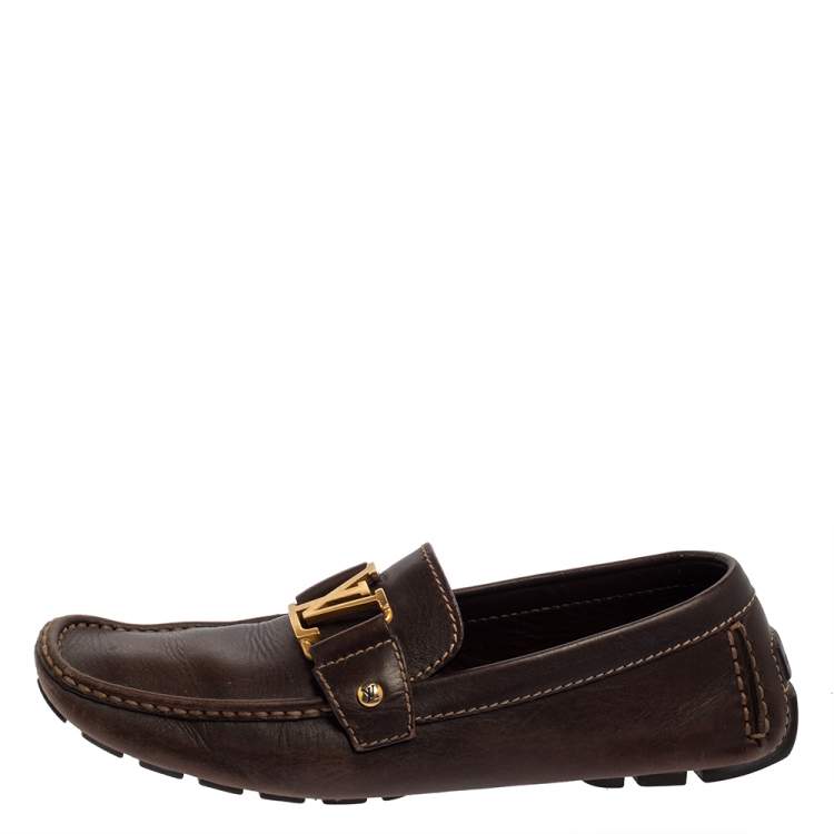 Pre Owned Louis Vuitton Brown Leather Slip On Loafers Size 41.5