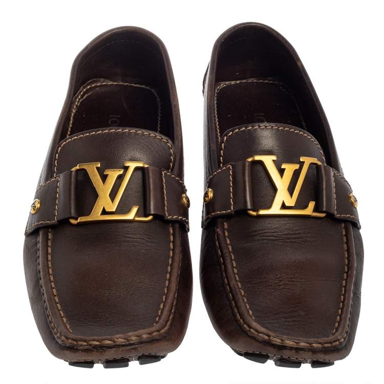 Pre Owned Louis Vuitton Brown Leather Slip On Loafers Size 41.5