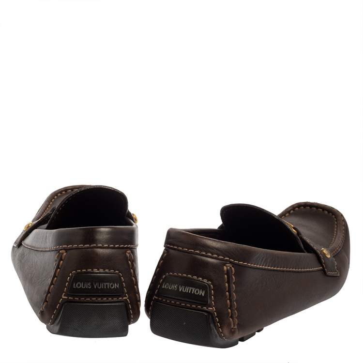 Pre Owned Louis Vuitton Brown Leather Slip On Loafers Size 41.5