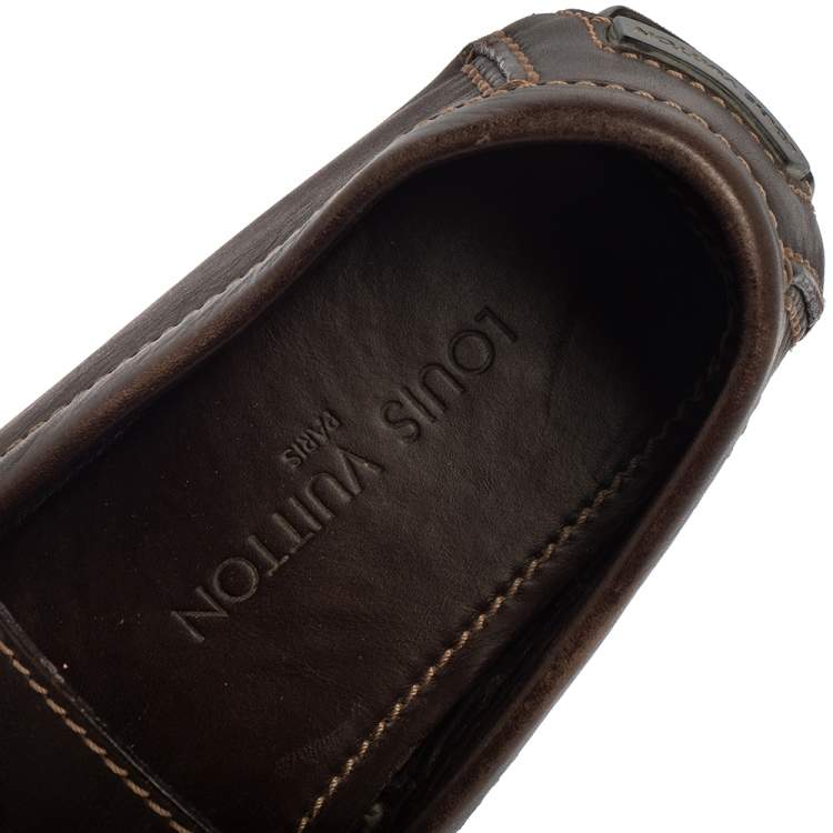 Pre Owned Louis Vuitton Brown Leather Slip On Loafers Size 41.5