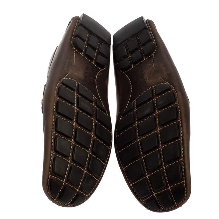 Pre Owned Louis Vuitton Brown Leather Slip On Loafers Size 41.5
