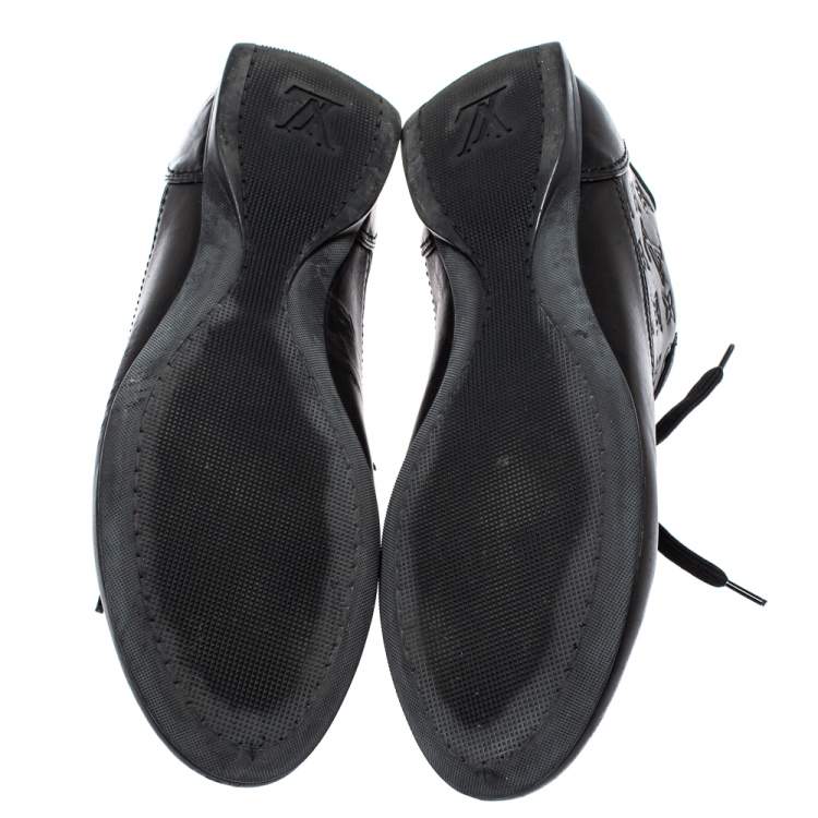 Pre Owned Louis Vuitton Black Monogram Embossed Leather Lace Up Sneakers Size 42