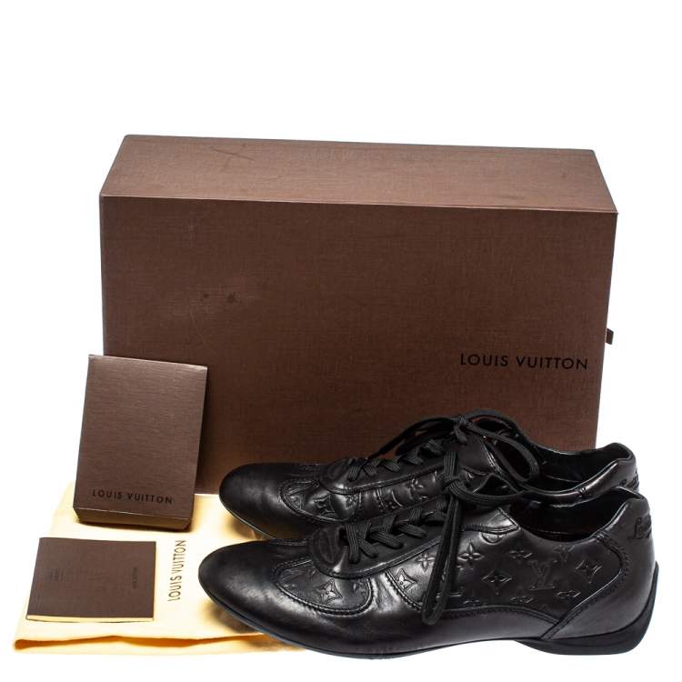 Pre Owned Louis Vuitton Black Monogram Embossed Leather Lace Up Sneakers Size 42