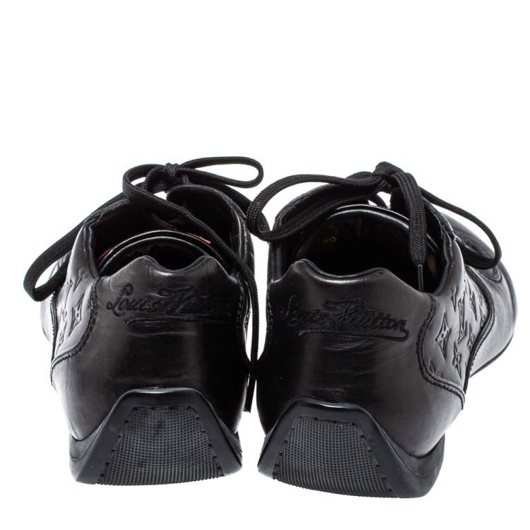 Pre Owned Louis Vuitton Black Monogram Embossed Leather Lace Up Sneakers Size 42