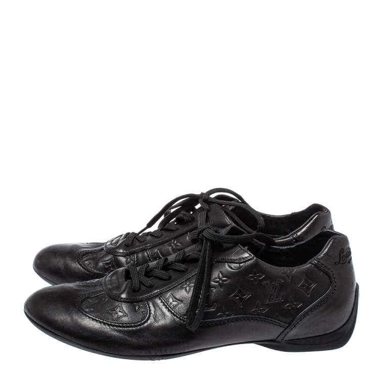 Pre Owned Louis Vuitton Black Monogram Embossed Leather Lace Up Sneakers Size 42