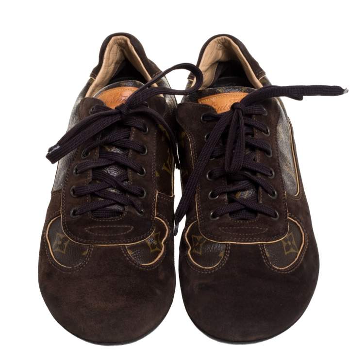 Pre Owned Louis Vuitton Brown Monogram Canvas And  Suede Sneakers Size 43.5