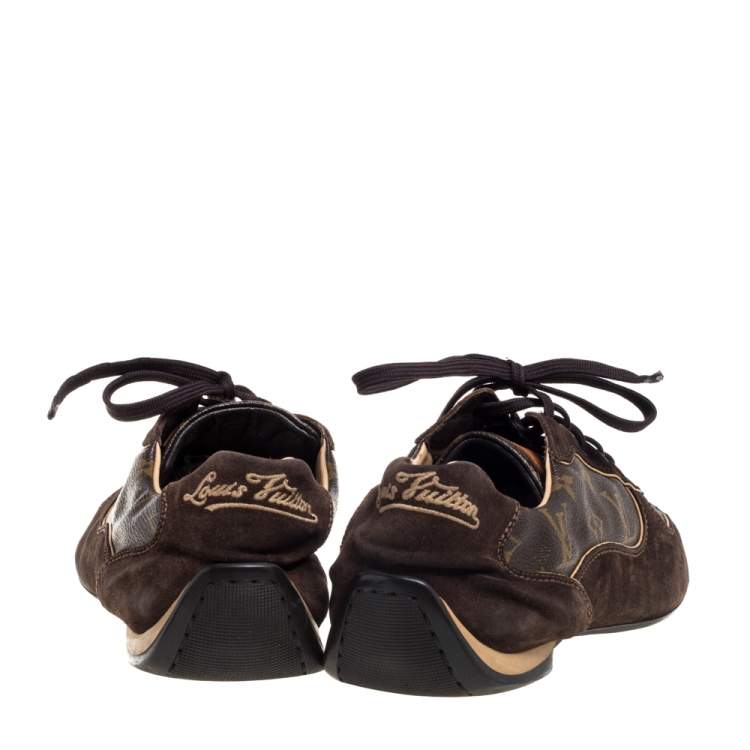 Pre Owned Louis Vuitton Brown Monogram Canvas And  Suede Sneakers Size 43.5