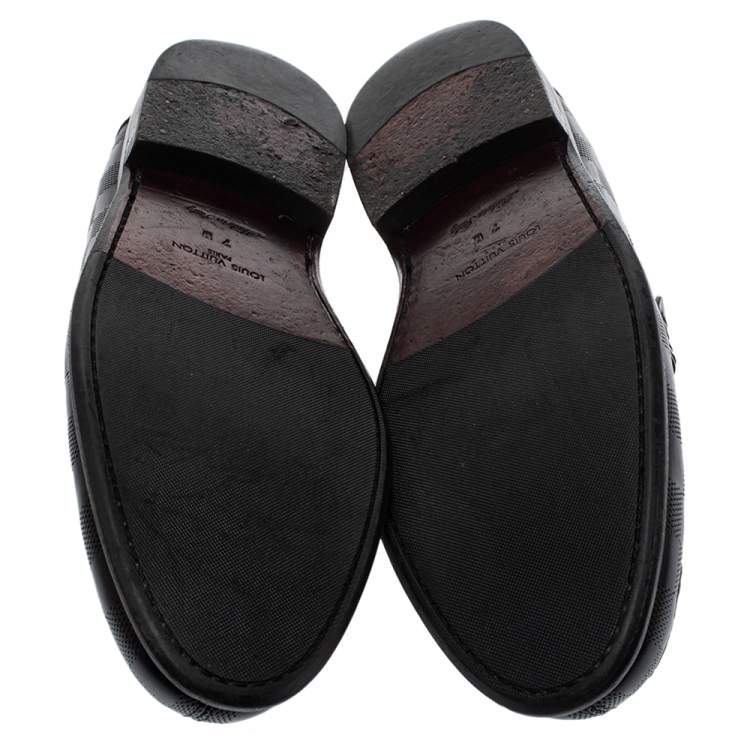 Pre Owned Louis Vuitton Black Damier Embossed Santiago Loafers Size 41