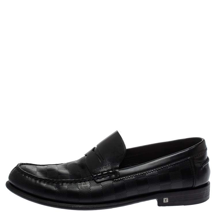Pre Owned Louis Vuitton Black Damier Embossed Santiago Loafers Size 41