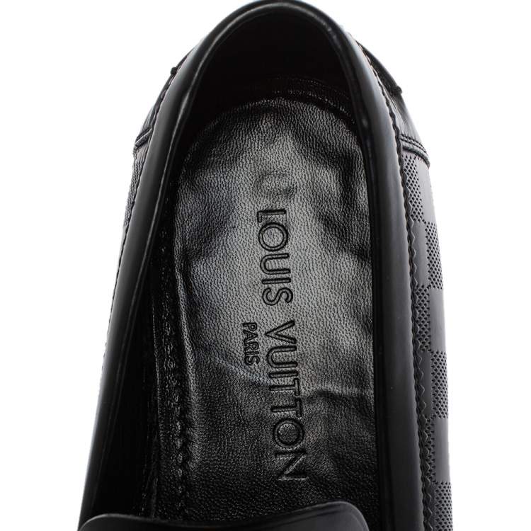 Pre Owned Louis Vuitton Black Damier Embossed Santiago Loafers Size 41