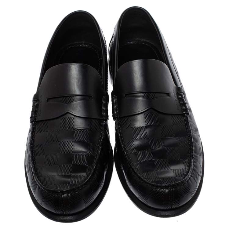 Pre Owned Louis Vuitton Black Damier Embossed Santiago Loafers Size 41