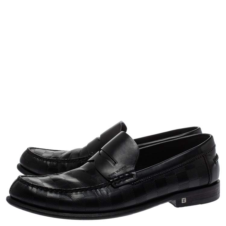 Pre Owned Louis Vuitton Black Damier Embossed Santiago Loafers Size 41