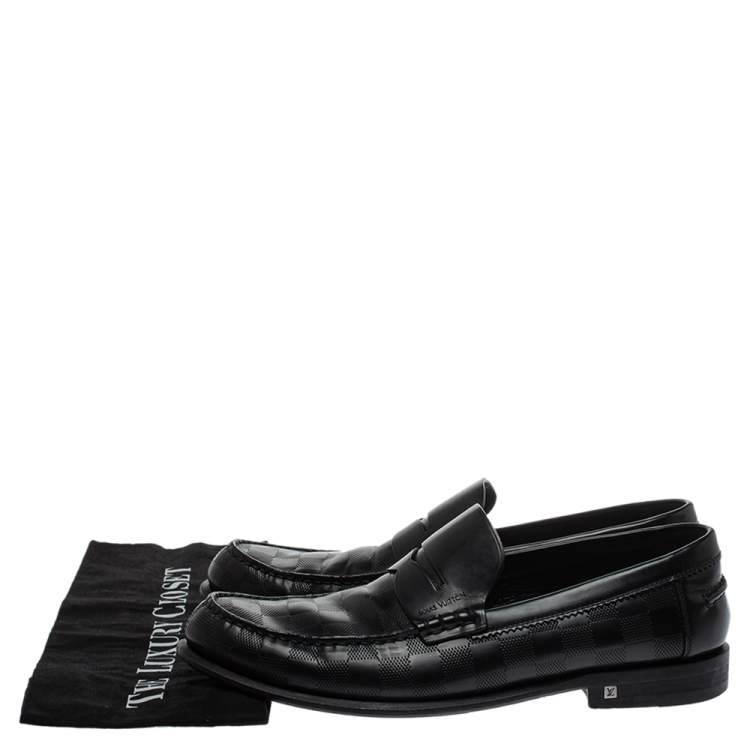 Pre Owned Louis Vuitton Black Damier Embossed Santiago Loafers Size 41