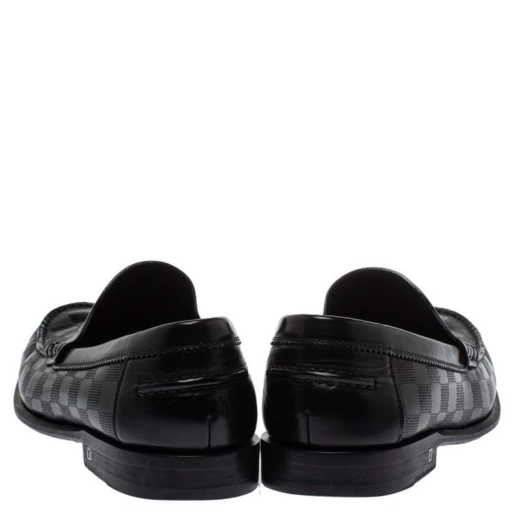 Pre Owned Louis Vuitton Black Damier Embossed Santiago Loafers Size 41