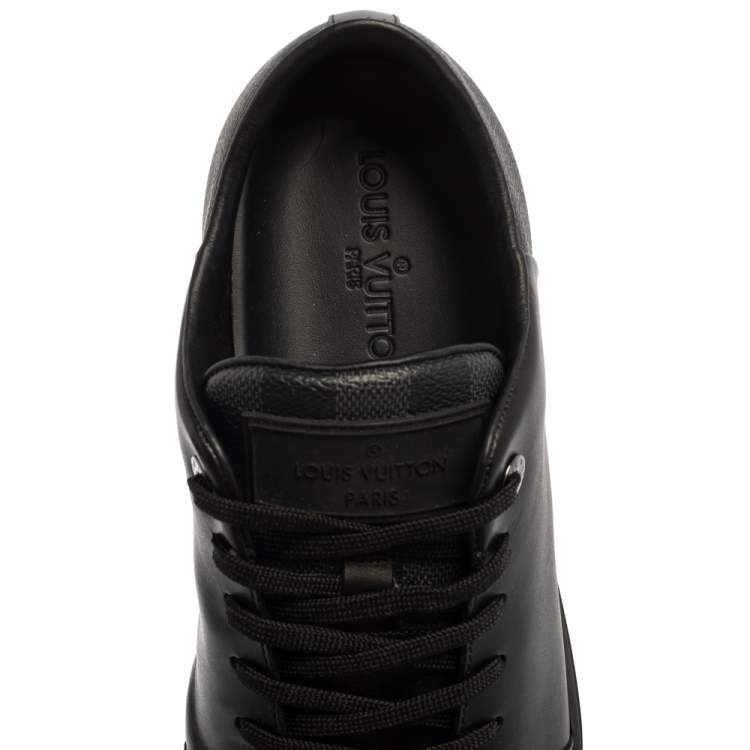 Pre Owned Louis Vuitton Black Leather And Damier Canvas Low Top Sneaker Size 43