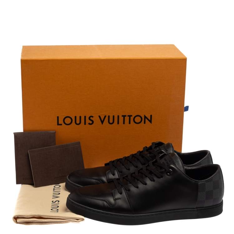 Pre Owned Louis Vuitton Black Leather And Damier Canvas Low Top Sneaker Size 43