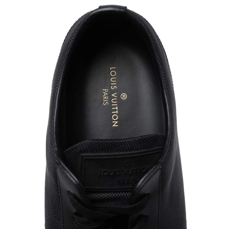 Pre Owned Louis Vuitton Black Leather And Canvas Low Top Sneakers Size 45