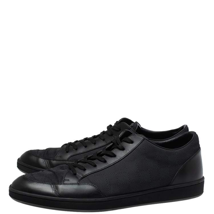 Pre Owned Louis Vuitton Black Leather And Canvas Low Top Sneakers Size 45