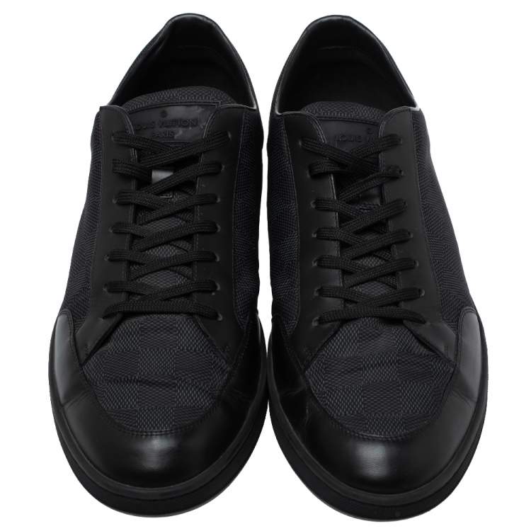 Pre Owned Louis Vuitton Black Leather And Canvas Low Top Sneakers Size 45