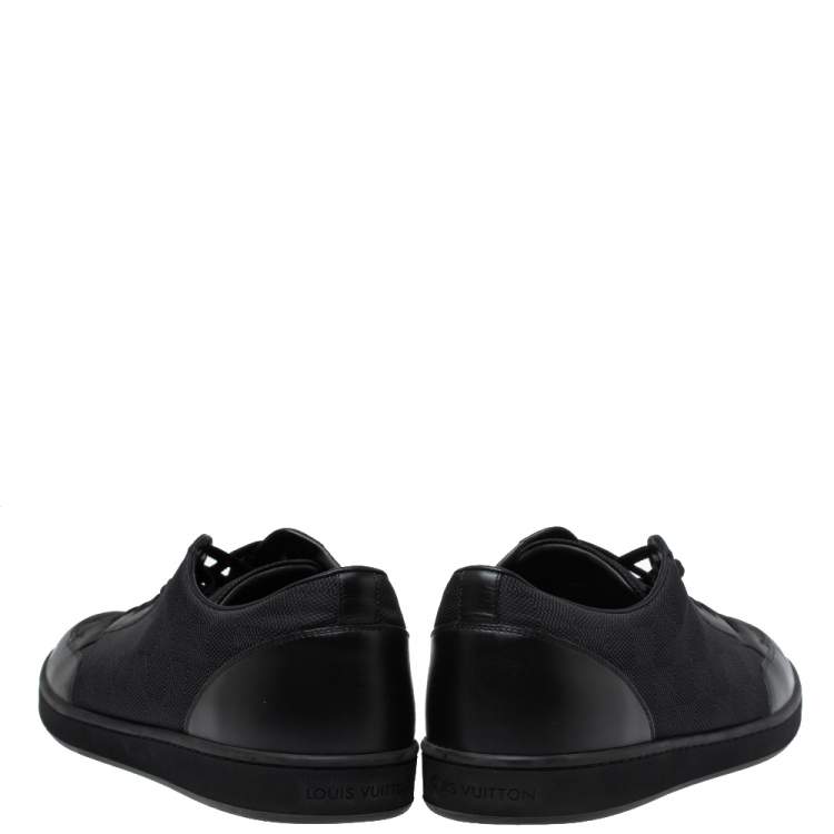 Pre Owned Louis Vuitton Black Leather And Canvas Low Top Sneakers Size 45