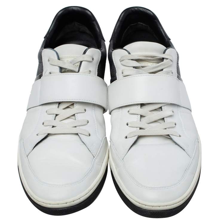 Pre Owned Louis Vuitton White Leather and Damier Graphite Canvas Low Top Sneakers Size 40.5