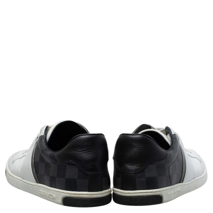 Pre Owned Louis Vuitton White Leather and Damier Graphite Canvas Low Top Sneakers Size 40.5