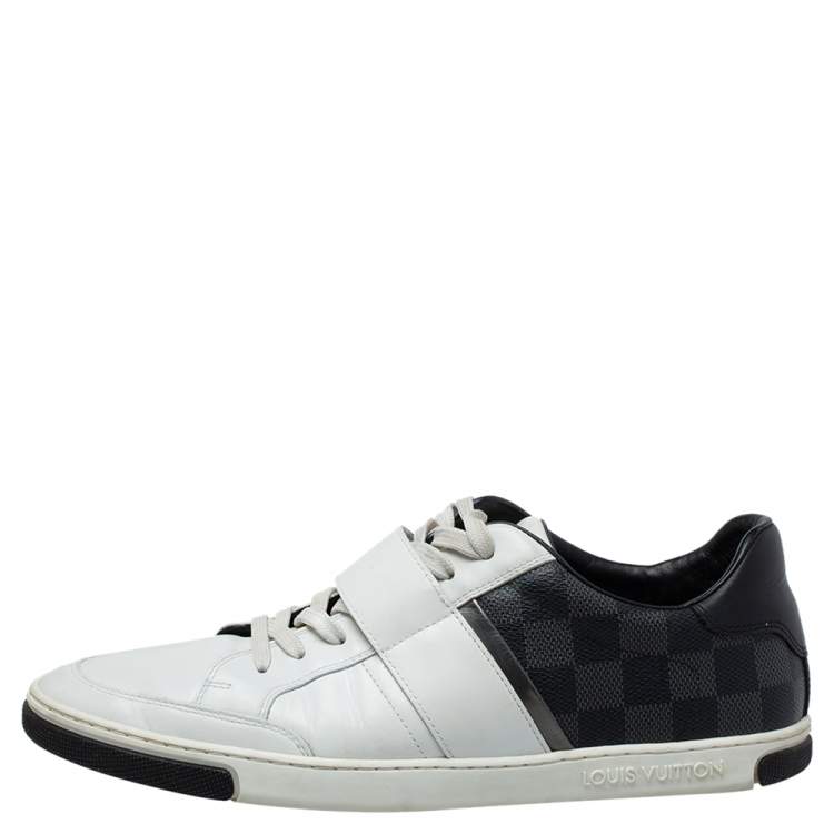 Pre Owned Louis Vuitton White Leather and Damier Graphite Canvas Low Top Sneakers Size 40.5