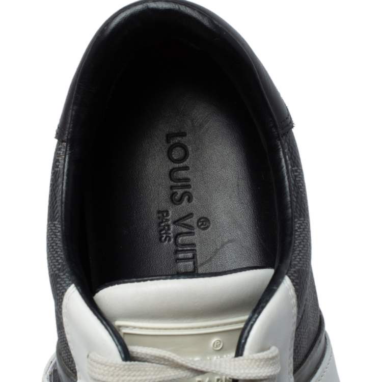 Pre Owned Louis Vuitton White Leather and Damier Graphite Canvas Low Top Sneakers Size 40.5