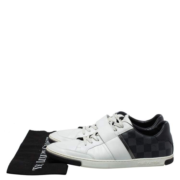 Pre Owned Louis Vuitton White Leather and Damier Graphite Canvas Low Top Sneakers Size 40.5