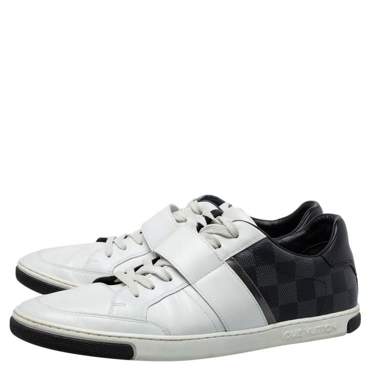 Pre Owned Louis Vuitton White Leather and Damier Graphite Canvas Low Top Sneakers Size 40.5