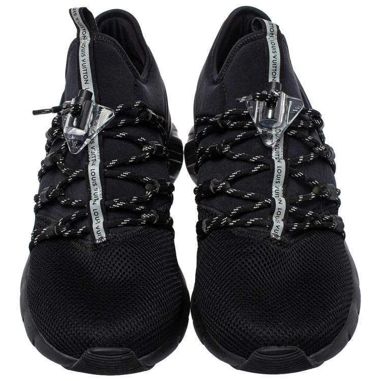 Pre Owned Louis Vuitton Black Mesh And Fabric Fastlane Lace Up Sneakers Size 44