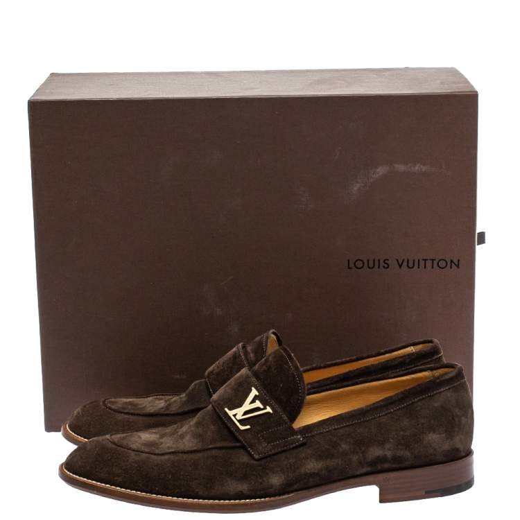 Pre Owned Louis Vuitton Brown Suede Saint Germain Slip On Loafers Size 43