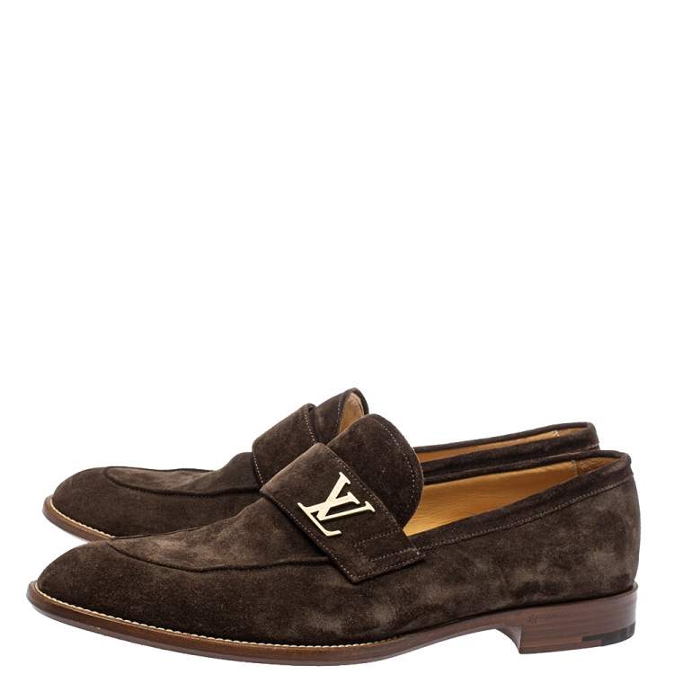 Pre Owned Louis Vuitton Brown Suede Saint Germain Slip On Loafers Size 43