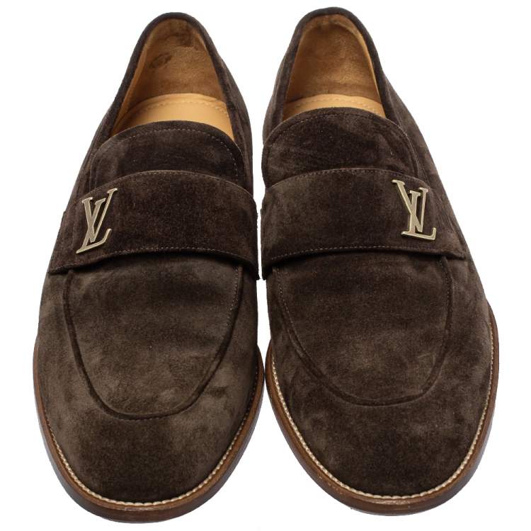 Pre Owned Louis Vuitton Brown Suede Saint Germain Slip On Loafers Size 43