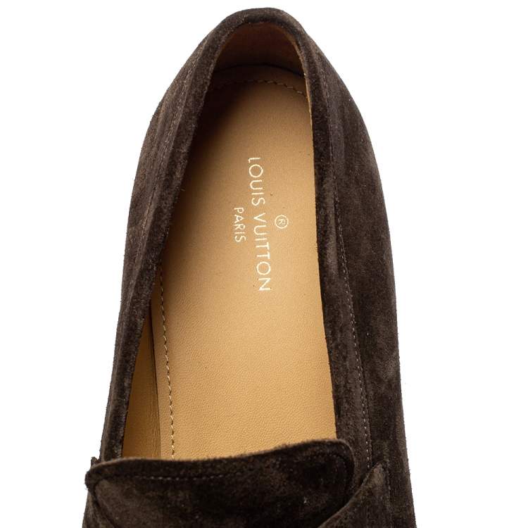 Pre Owned Louis Vuitton Brown Suede Saint Germain Slip On Loafers Size 43