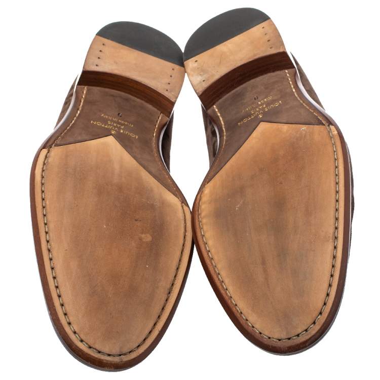 Pre Owned Louis Vuitton Brown Suede Saint Germain Slip On Loafers Size 43