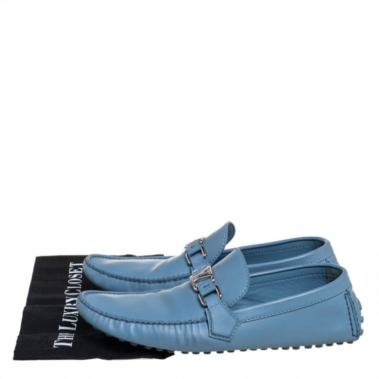 Pre Owned Louis Vuitton Blue Leather Hockenheim Loafers Size 43