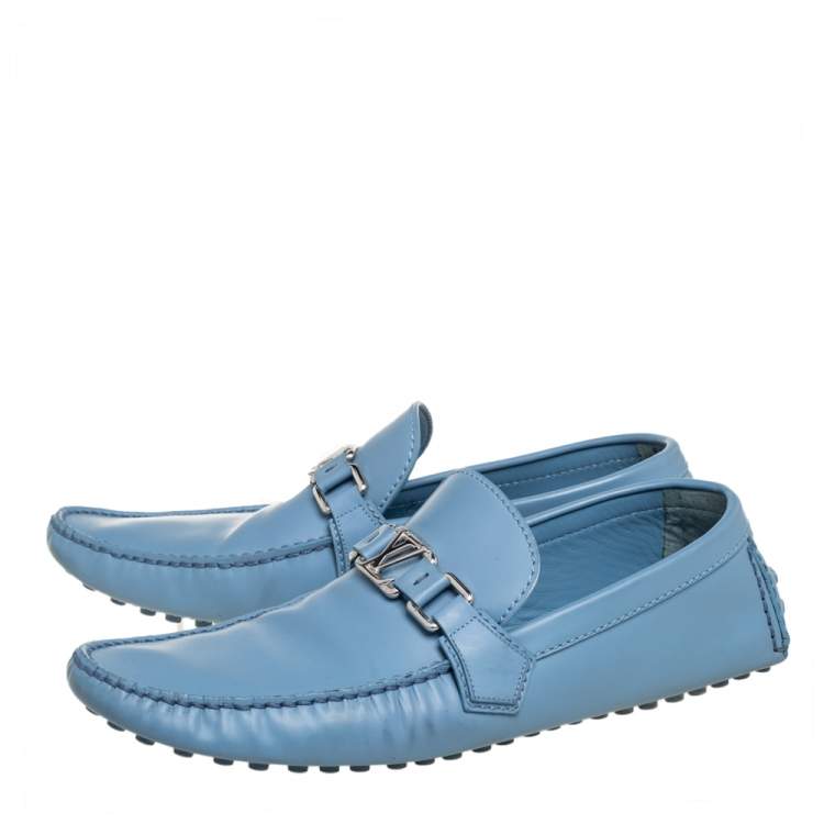 Pre Owned Louis Vuitton Blue Leather Hockenheim Loafers Size 43
