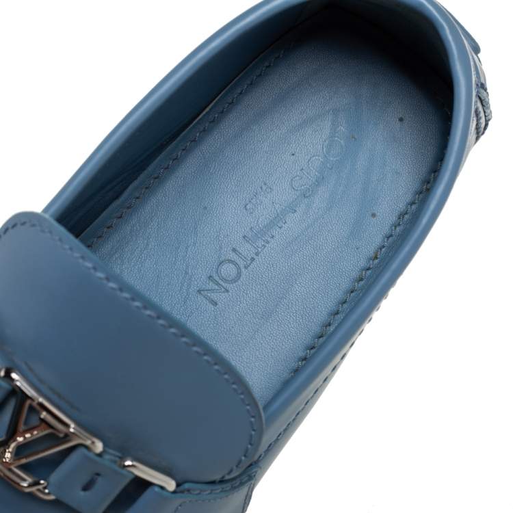 Pre Owned Louis Vuitton Blue Leather Hockenheim Loafers Size 43